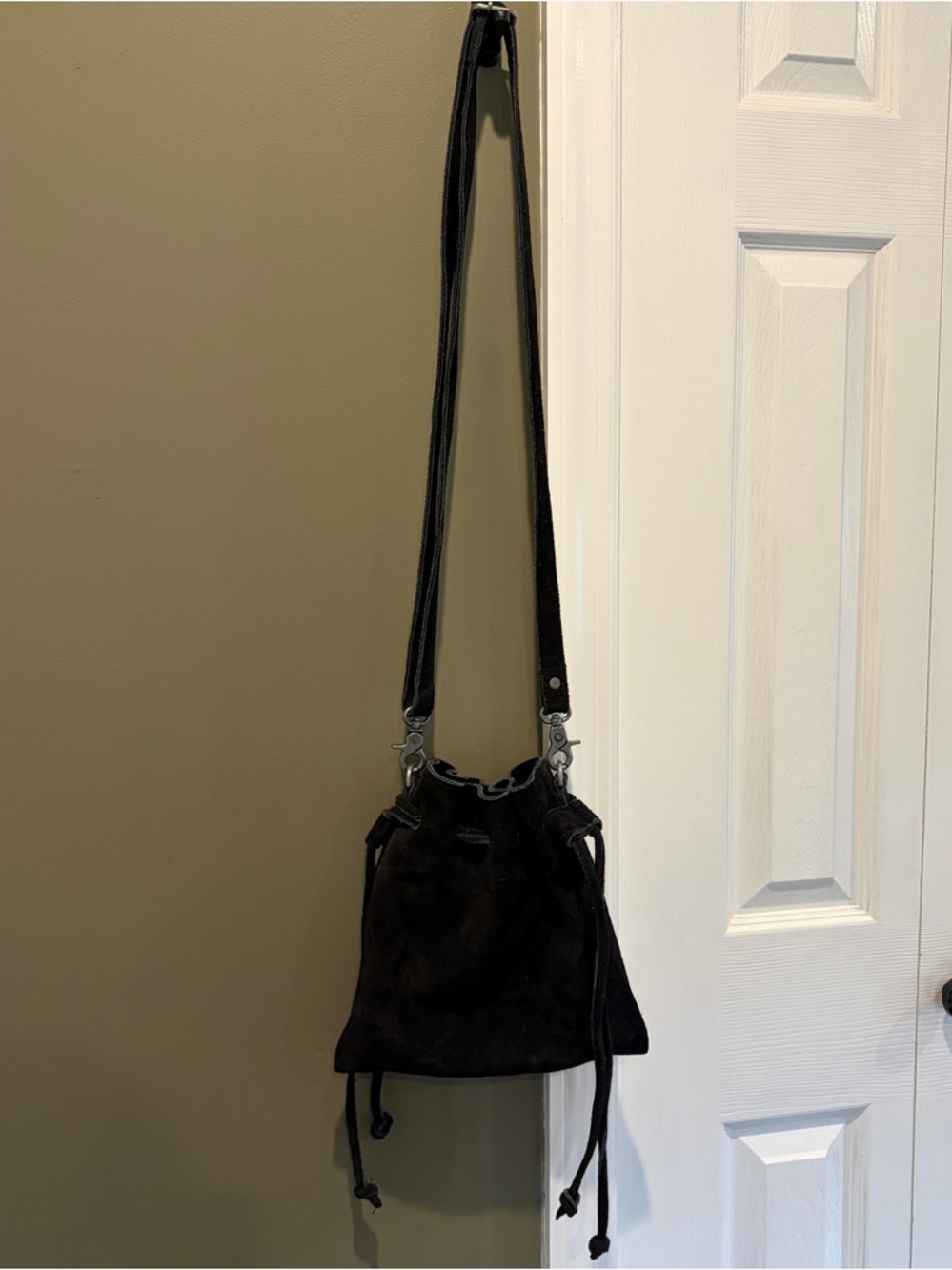 Free People Black Suede Drawstring Crossbody Bag